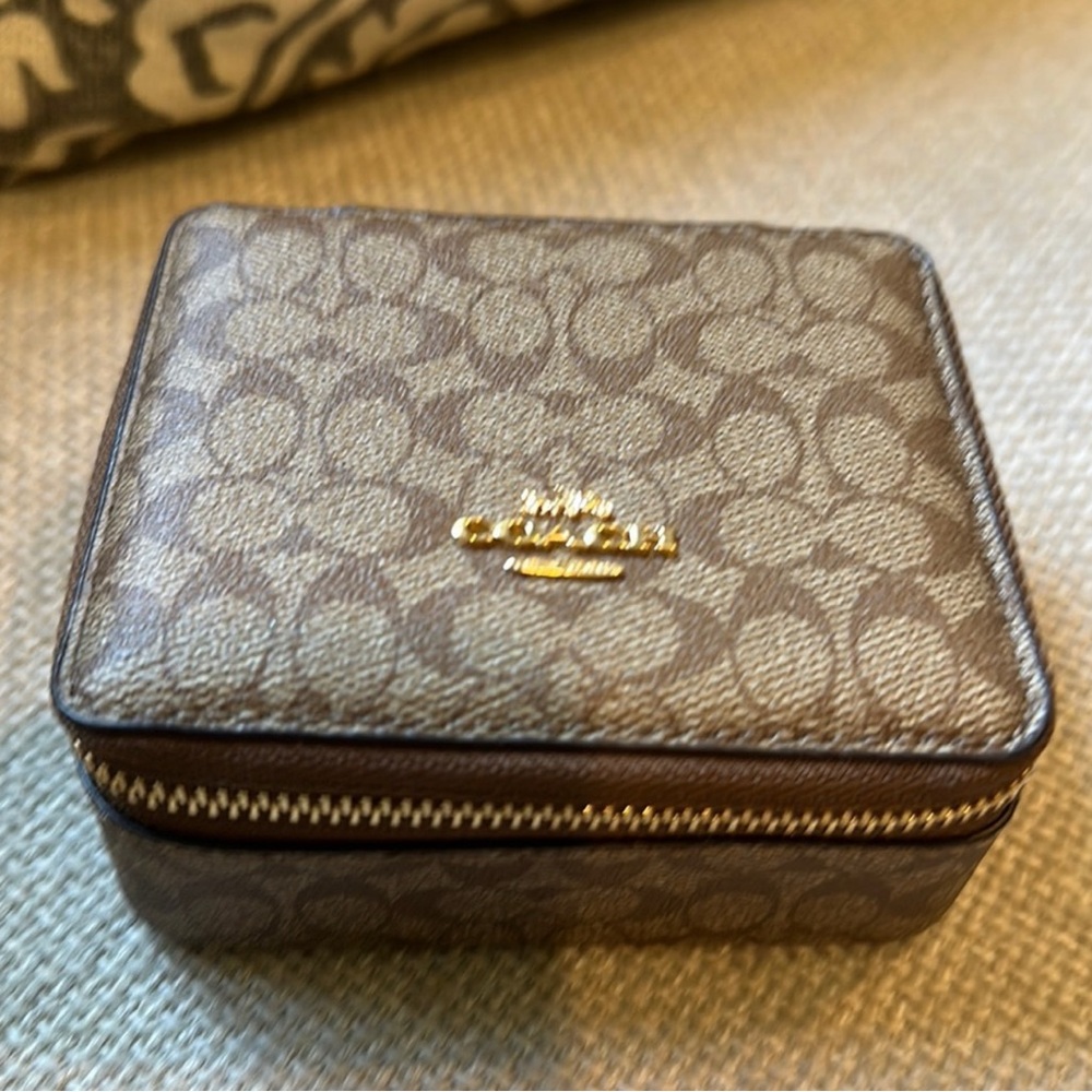 Coach Tan and Brown Monogram Jewelry Box